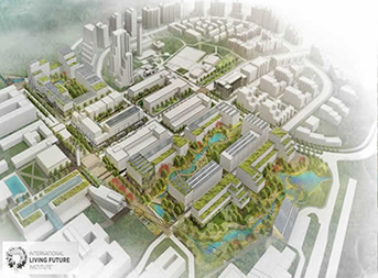 Graphic mockup of landscaped city blocks