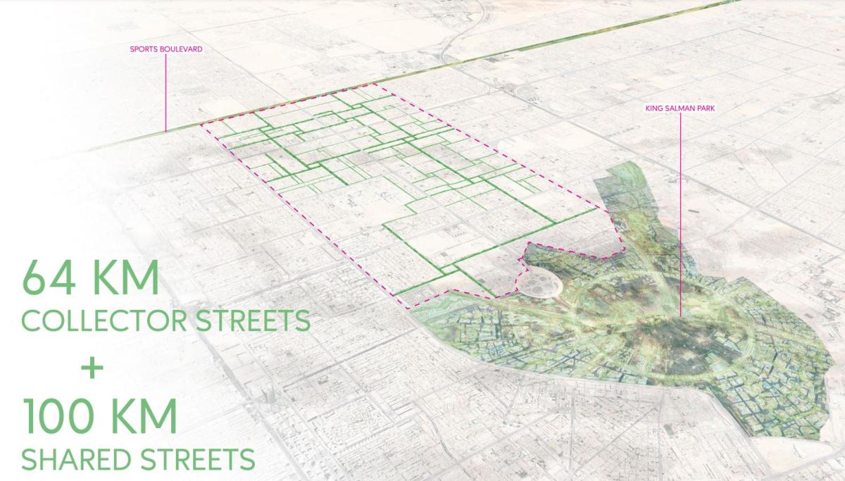 An aerial rendering view of a street grid.