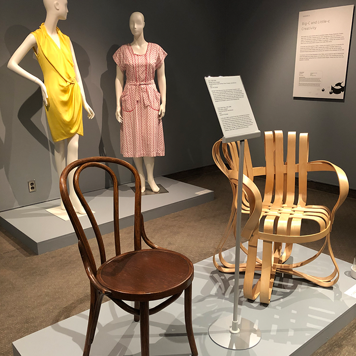 Studies in Creativity Exhibition Chairs and models with dresses