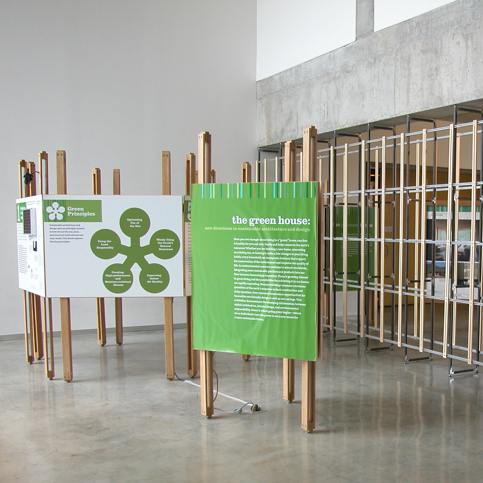 The Green House: New Directions in Sustainable Architecture & Design boards on display in HGA gallery