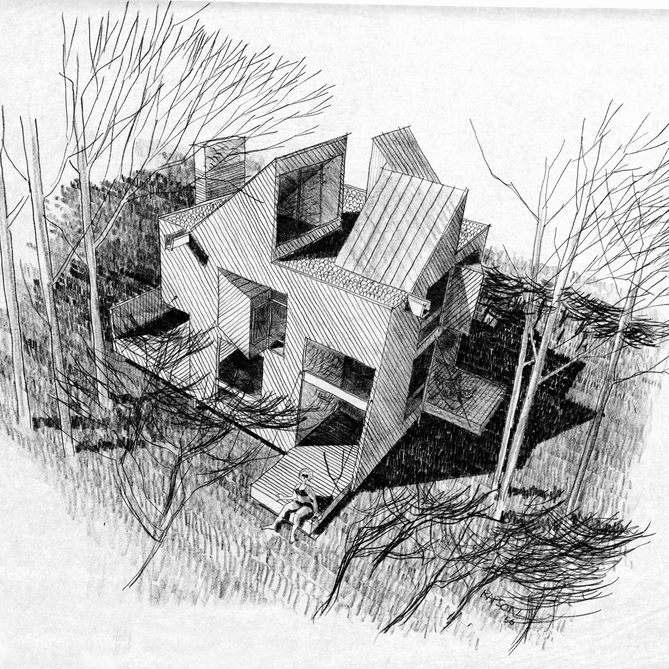 Cube house sketch by Ralph Rapson