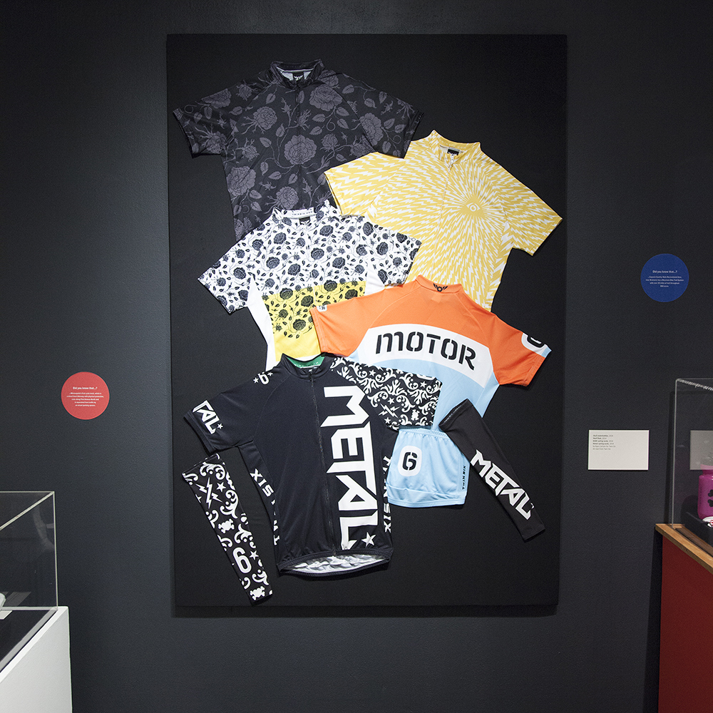 Design Cycles exhibition with bike shirts on display