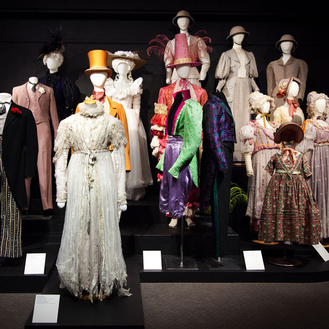 Character and Costume: A Jack Edwards Retrospective exhibition featuring multiple costumes on various mannequins