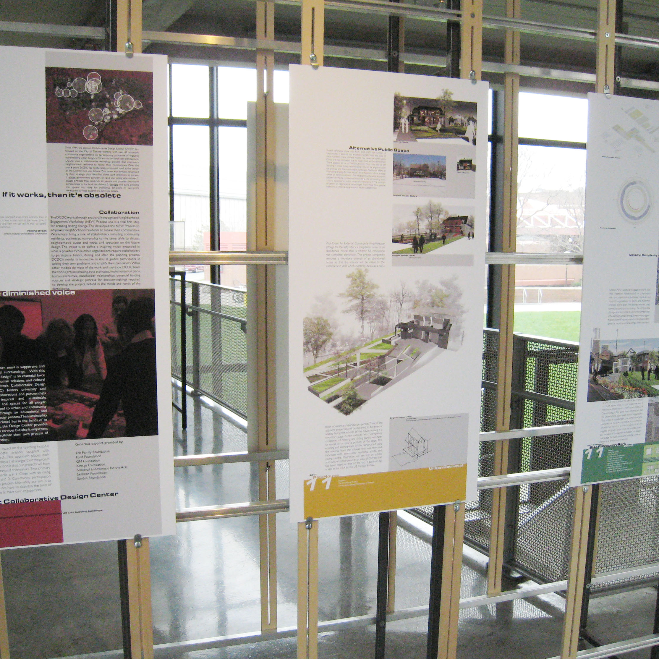 Art, Design and Community Building boards in HGA Gallery