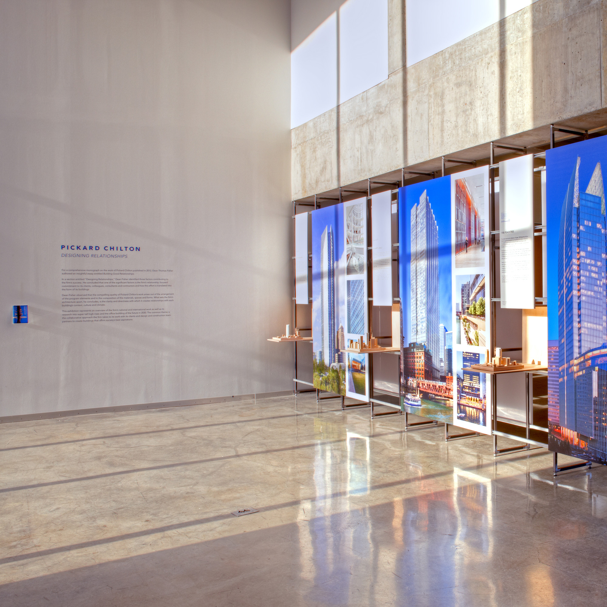 Pickard Chilton: Designing Relationships exhibition at Rapson Hall with photography boards