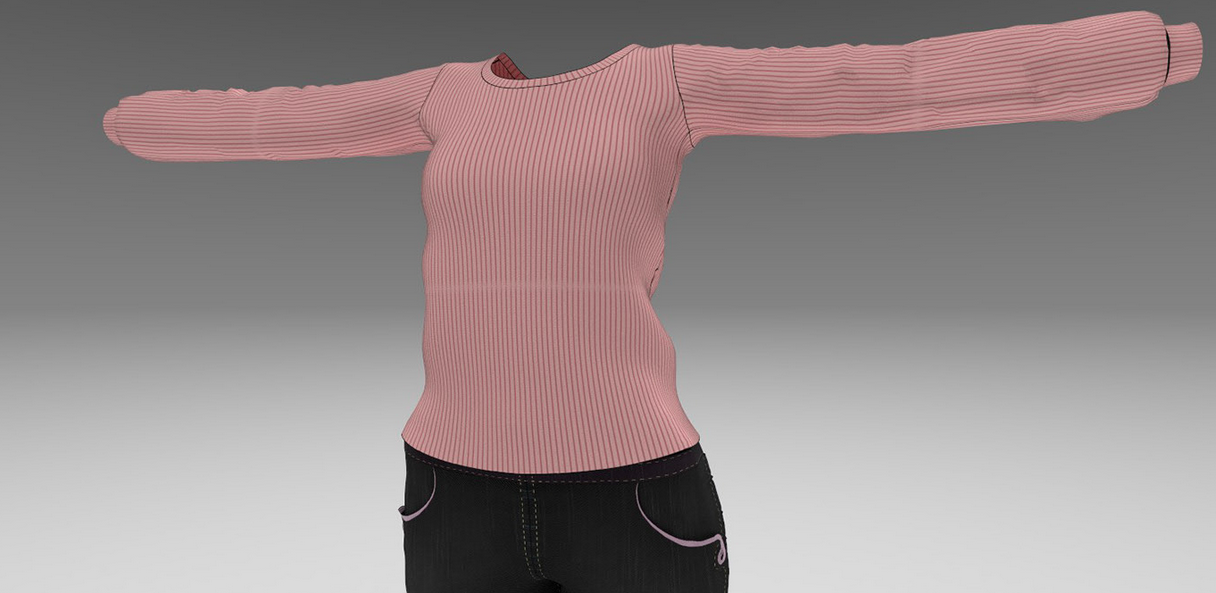 A virtual long sleeved top and shorts designed by Claire Lumen.