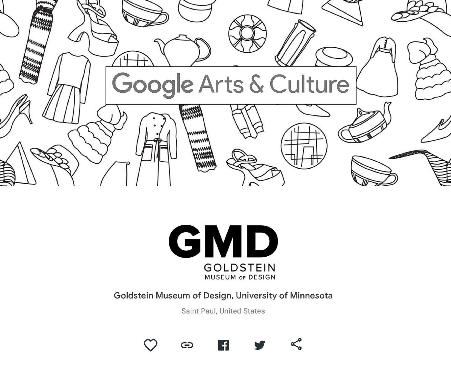 Google Arts and Culture site preview with black and white illustrations of Goldstein Museum of Design pieces.
