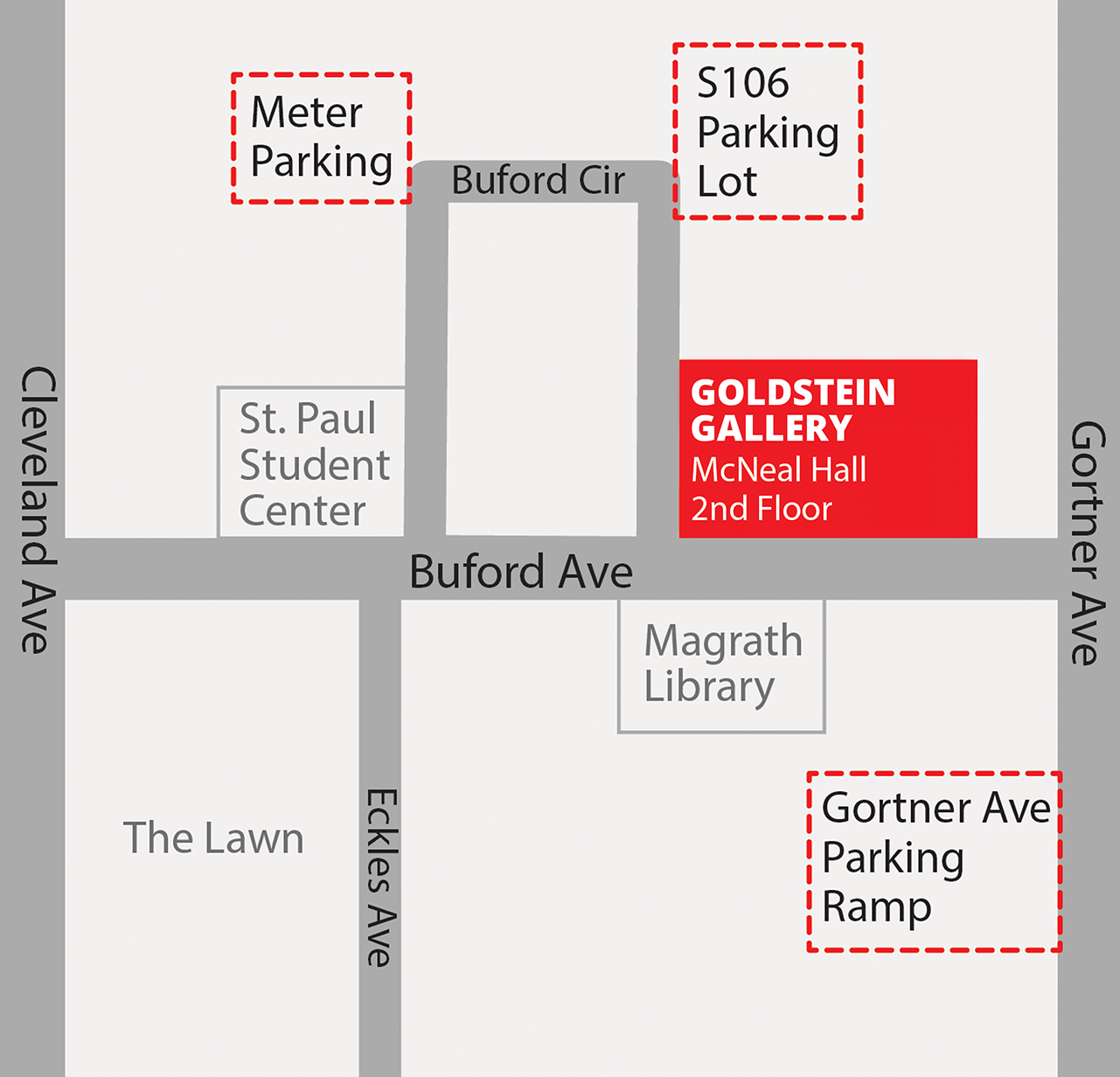 Map of Goldstein Gallery on Saint Paul campus.