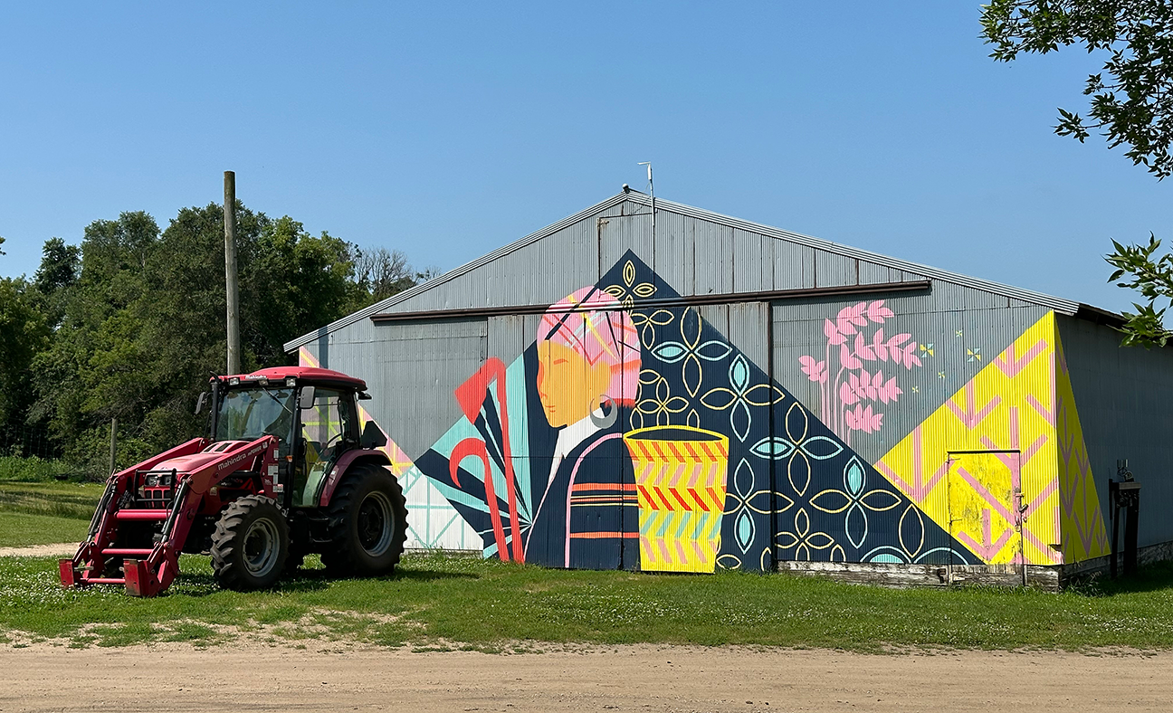 Farm building with mural