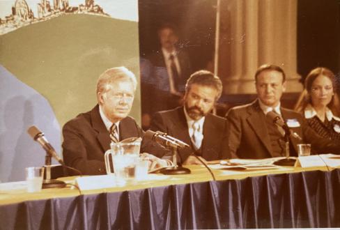 President Jimmy Carter, Mayor George Latimer, Todd Lefko, and Becky Yust at President Carter's 1979 Saint Paul Energy Panel.