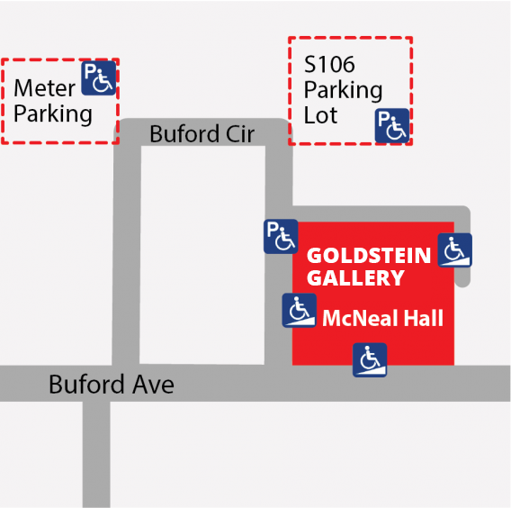 Map of accessible entrances to Goldstein Gallery on Saint Paul campus.