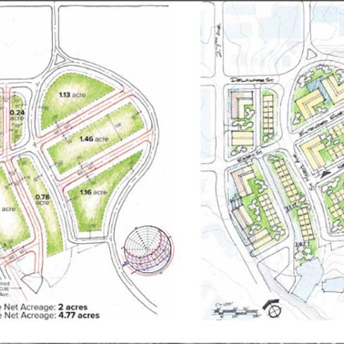 Side-by-side maps of development plans for the the Glendale Townhomes in conjunction with the Minneapolis Public Housing Authority 