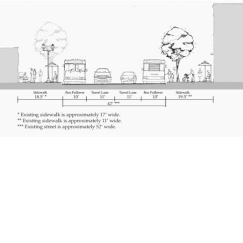 Simple sketch of urban design and transportation plans for Nicollet Avenue in Minneapolis, MN
