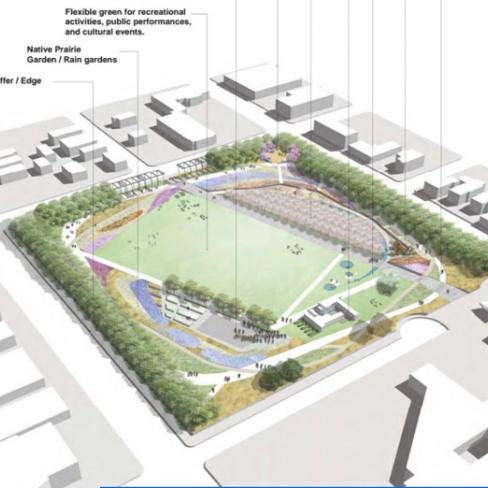 Graphic mockup of development plans for Peavy Park in Minneapolis, MN